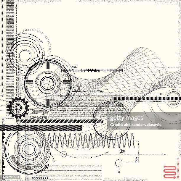 grunge technical drawing - iconic technology from stock illustrations