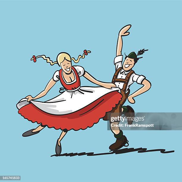 ilustrações, clipart, desenhos animados e ícones de oktoberfest dança casal - roupa de tirolês