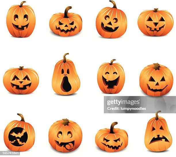 illustrazioni stock, clip art, cartoni animati e icone di tendenza di jack-o-lanterne - zucca di halloween