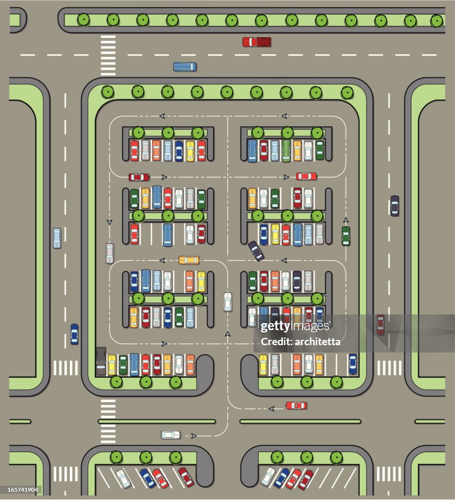 Parking lot plan full of cars