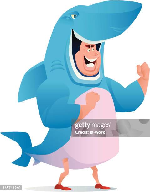 man in shark costume - fighting fish stock illustrations