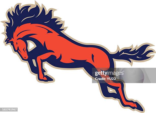 stockillustraties, clipart, cartoons en iconen met jumping horse mascot - stallion