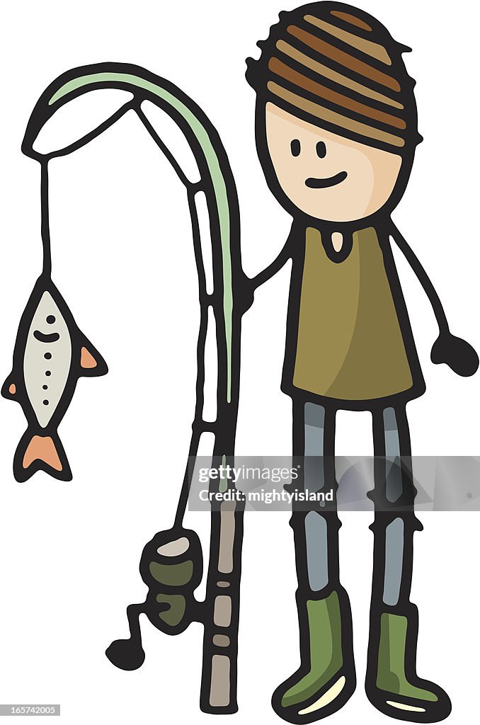 Boy with fishing rod and fish