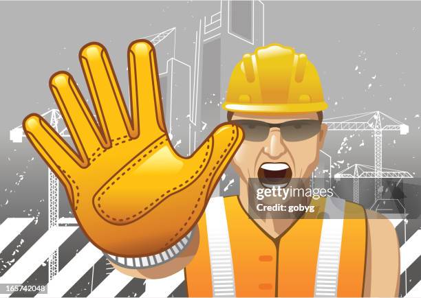 construction worker showing stop - work glove stock illustrations
