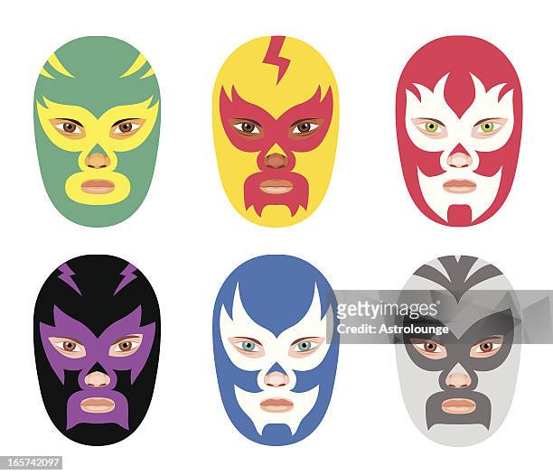 ilustraciones, imágenes clip art, dibujos animados e iconos de stock de luchador máscaras - lucha libre