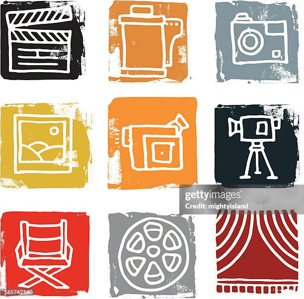 film and cinema pencil drawn icon blocks - directors chair stock illustrations