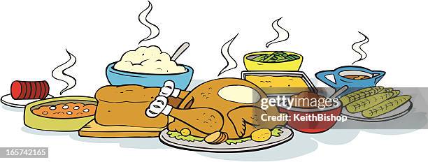 thanksgiving dinner turkey - mashed potato stock illustrations