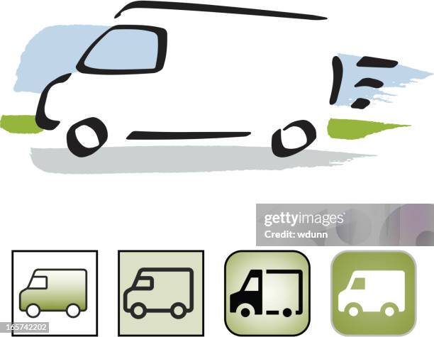delivery van icon set. - delivery van driver stock illustrations