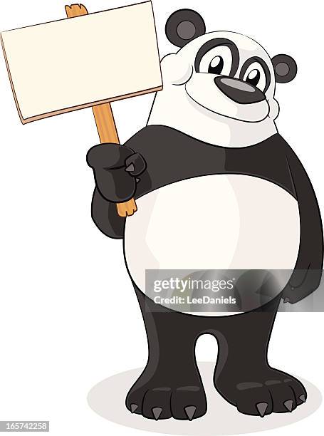 panda holding a blank sign - bear standing stock illustrations
