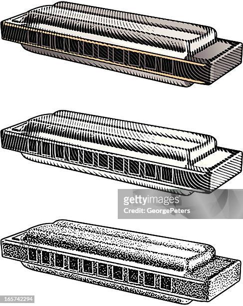 harmonica engraving and mezzotint - harmonica stock illustrations