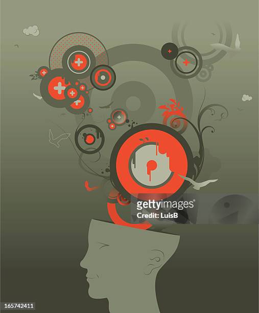 head and birds - open mind stock illustrations