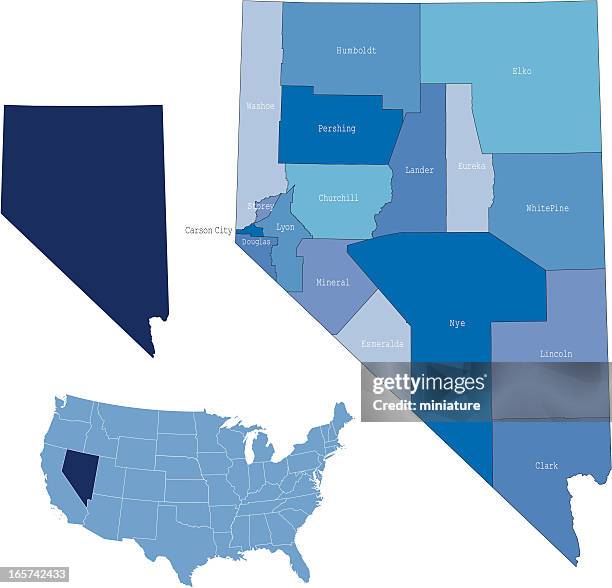 ilustrações de stock, clip art, desenhos animados e ícones de mapa do estado de nevada & condados - nevada