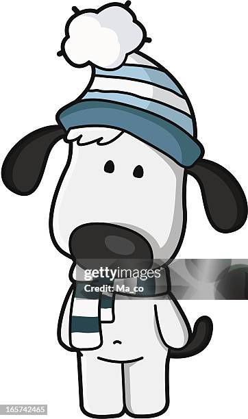 comic-hund mit bobcap und schal/winter - pudelmütze stock-grafiken, -clipart, -cartoons und -symbole