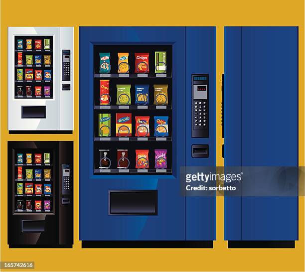 stockillustraties, clipart, cartoons en iconen met snack vending machine - zoet voedsel