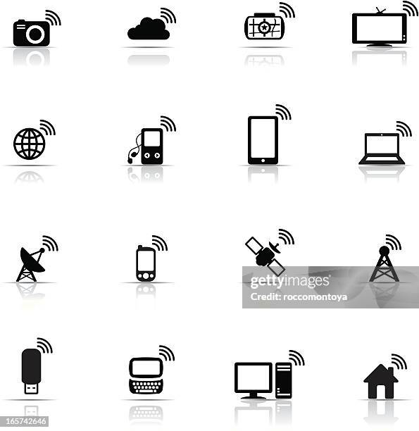 network icons in black and white - satellite antenna icon stock illustrations