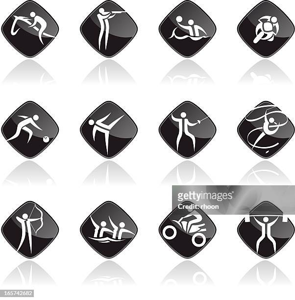sports icon set black - ribbon routine rhythmic gymnastics stock illustrations
