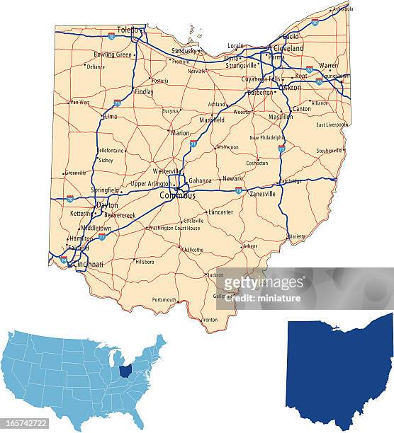 ohio road map - ohio stock illustrations