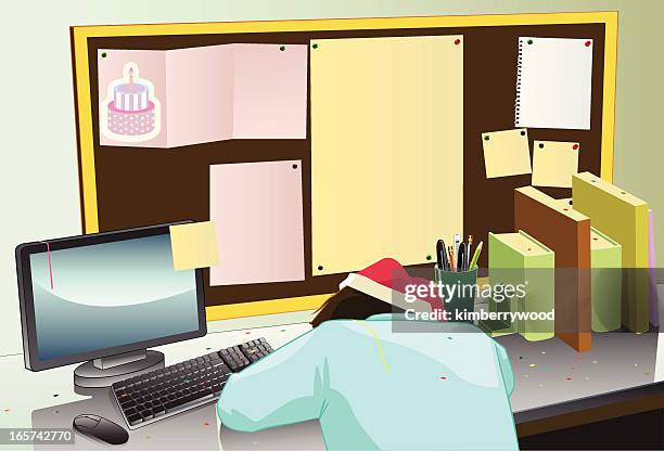 sleep at office - office party stock illustrations