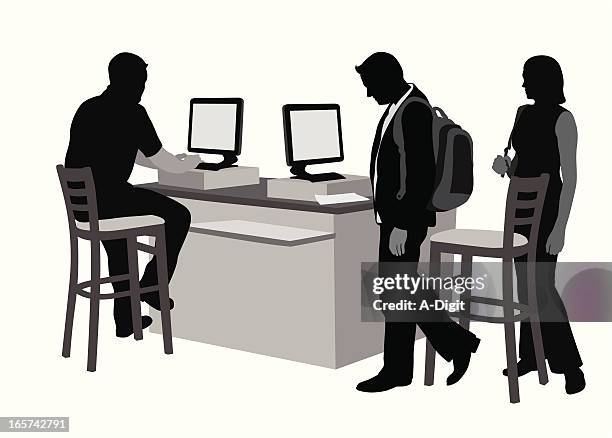 library computers vector silhouette - reading email stock illustrations