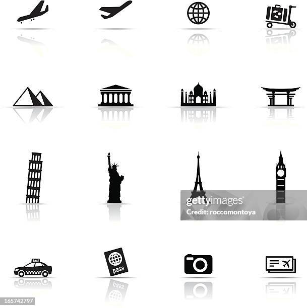 ilustraciones, imágenes clip art, dibujos animados e iconos de stock de conjunto de iconos, elementos de viajes - statue atlas