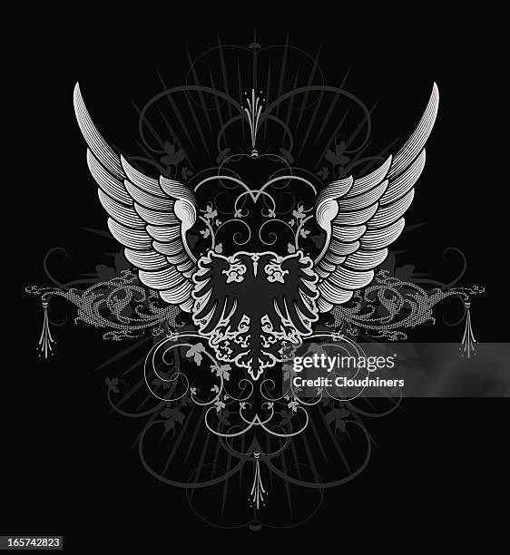 geflügelte eagle crest - eagle wing tattoos stock-grafiken, -clipart, -cartoons und -symbole