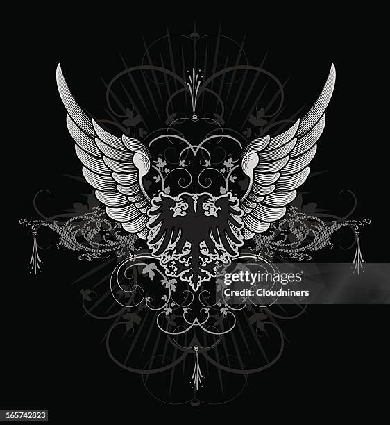 winged eagle crest - eagle wing tattoos stock illustrations