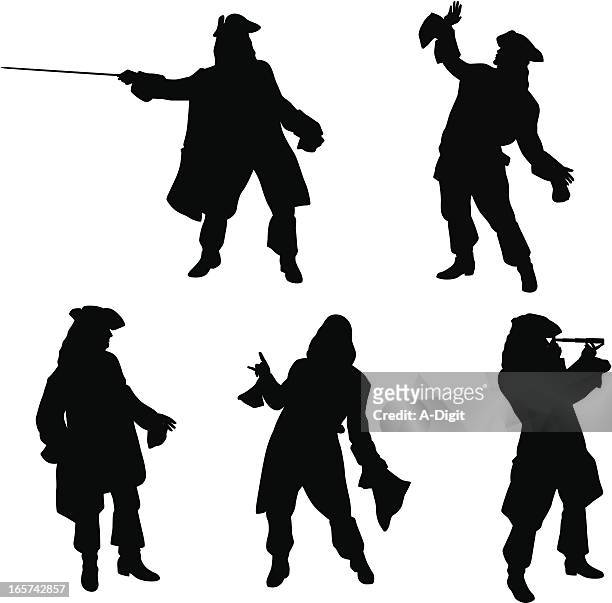 pirate poses vector silhouette - period costume stock illustrations