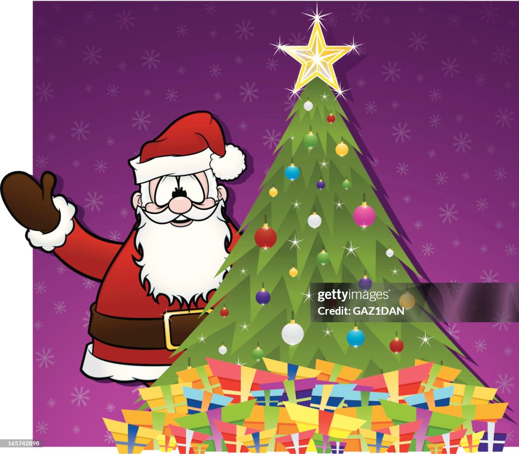 Santa Claus with Christmas Tree and Gifts