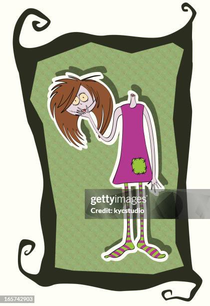 decapitated emo girl holding her head - socks isolated stock illustrations