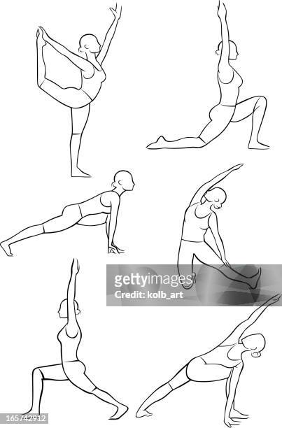 stylized yoga illustrations - standing - lord of the dance pose stock illustrations