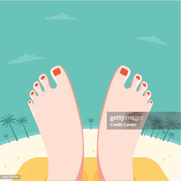 relaxed feet at a beach - pedicure stock illustrations