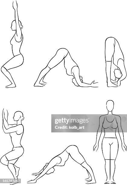 illustrations, cliparts, dessins animés et icônes de des illustrations stylisées yoga-standing - cul