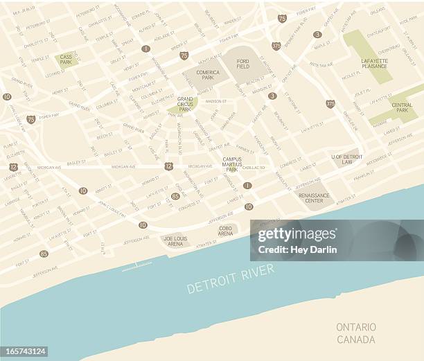 detroit downtown map - detroit renaissance center stock illustrations