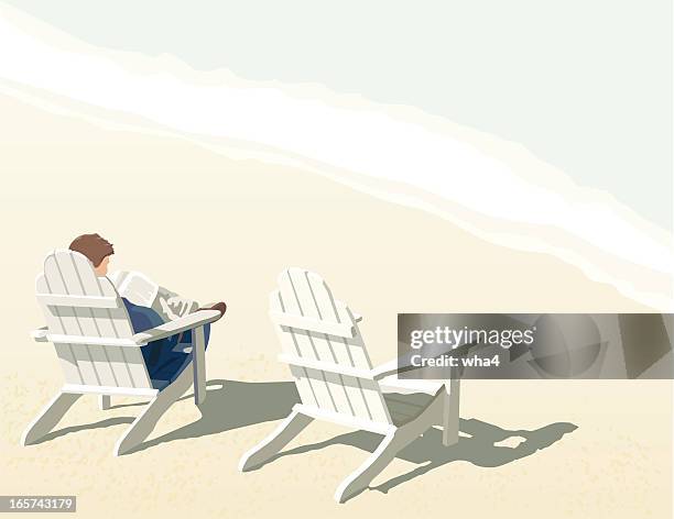 at the shore - adirondack chair stock illustrations