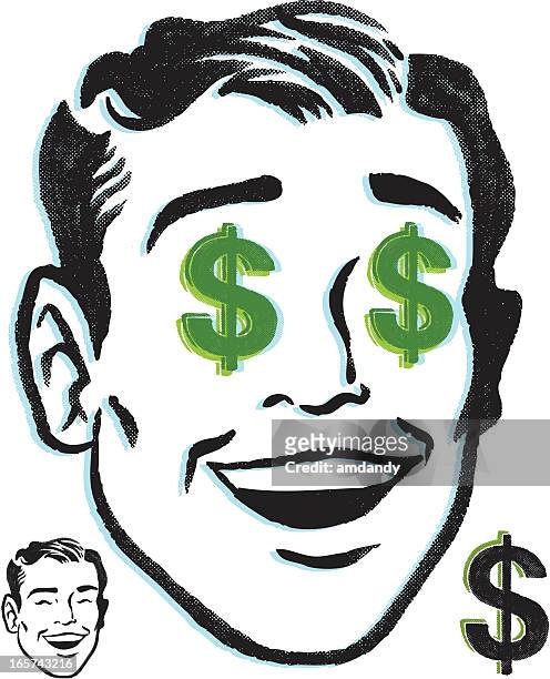 illustrazioni stock, clip art, cartoni animati e icone di tendenza di denaro uomo - avidità