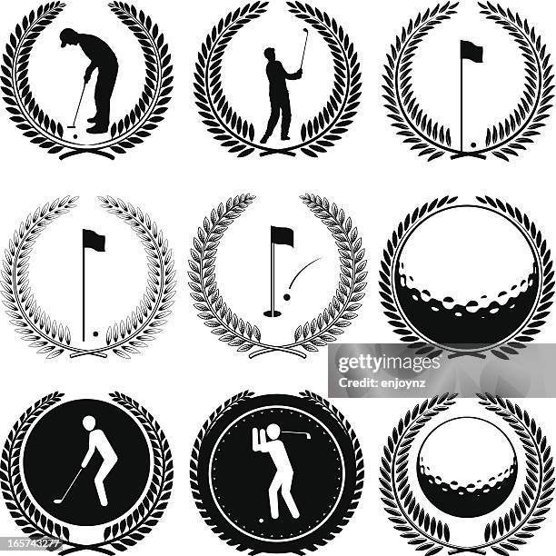 golf-symbol embleme - golfflagge stock-grafiken, -clipart, -cartoons und -symbole