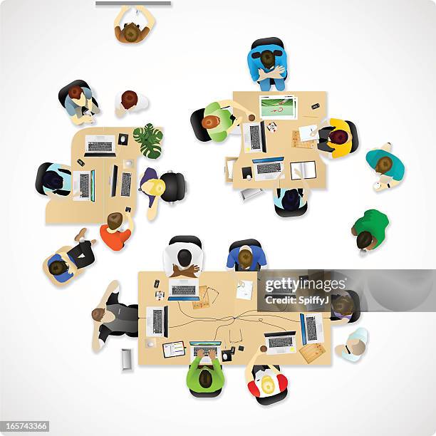 overhead büro oder agentur - großraumbüro stock-grafiken, -clipart, -cartoons und -symbole