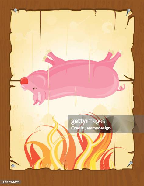 bbq-schwein, geröstete poster - bratspieß stock-grafiken, -clipart, -cartoons und -symbole