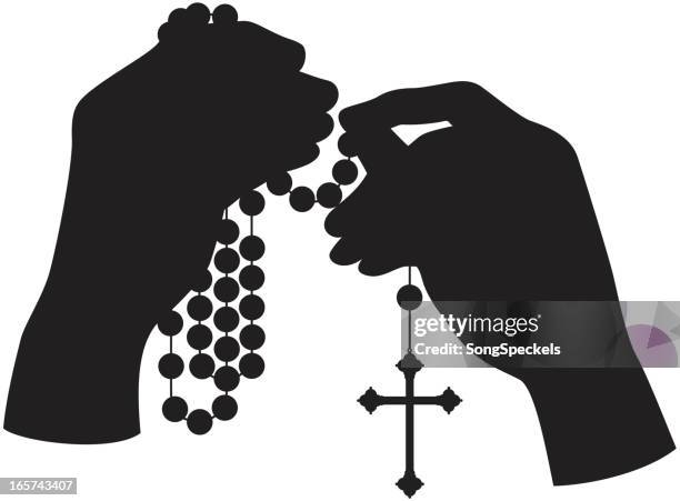 hands holding rosary silhouette - rosary stock illustrations