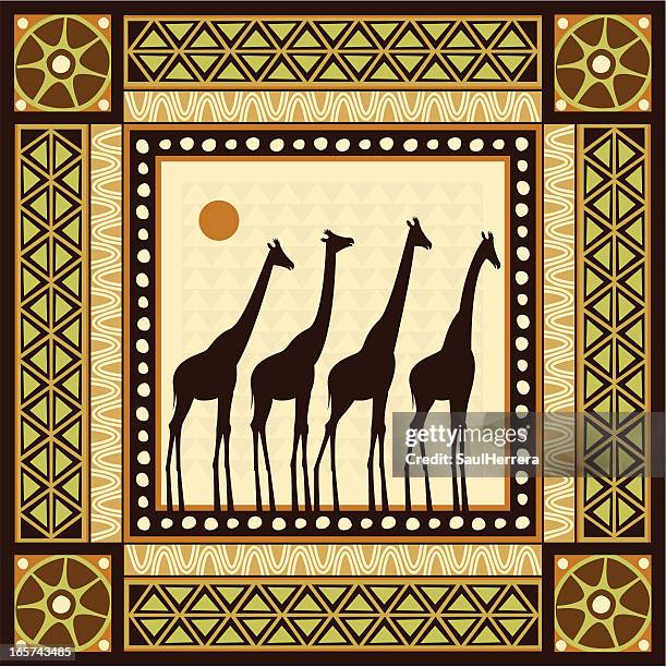 ilustrações, clipart, desenhos animados e ícones de quadro de cena africano - moldura preta