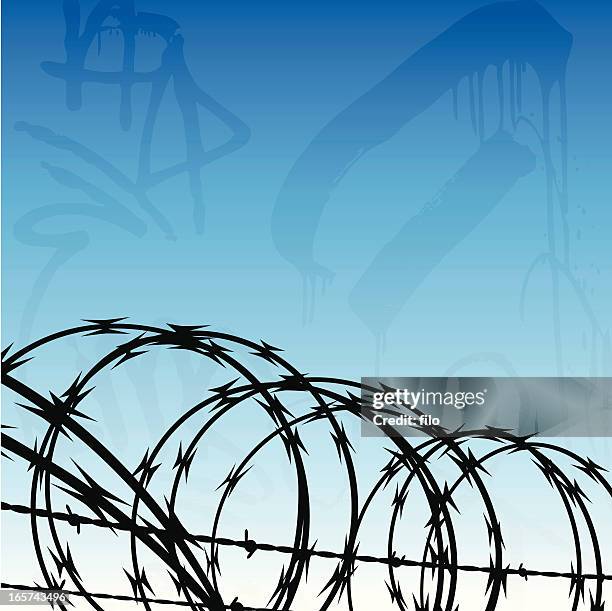 urban jail background - razor wire stock illustrations