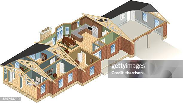 ranchhaus cutaway - cutaway drawing stock-grafiken, -clipart, -cartoons und -symbole