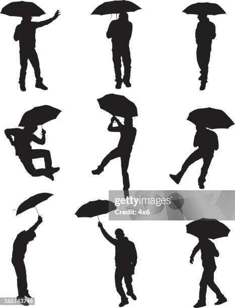 happy go lucky man with an umbrella - dance steps stock illustrations