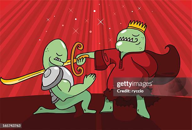 lizard king and knight - funny lizard stock illustrations