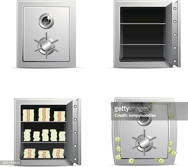 safe icons - safety deposit box stock illustrations