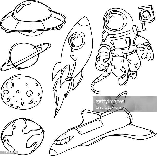 space catoon collection - solar system white background stock illustrations