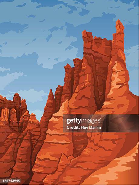 portrait of stone formations at bryce canyon national park - rock spire stock illustrations