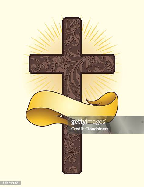 scroll cross banner - cross shape stock illustrations