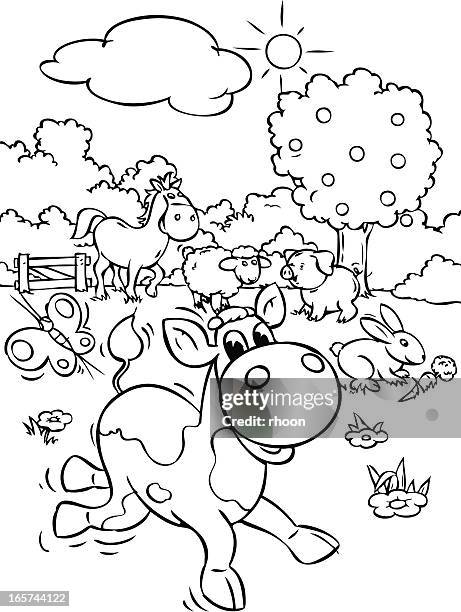 farm animals - colouring stock illustrations