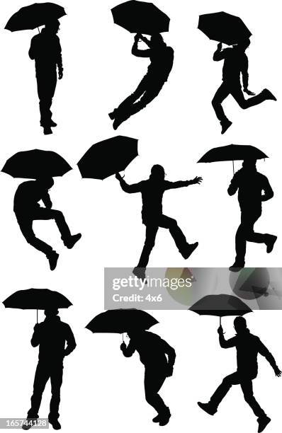 running jumping man with umbrella - running man dance stock illustrations